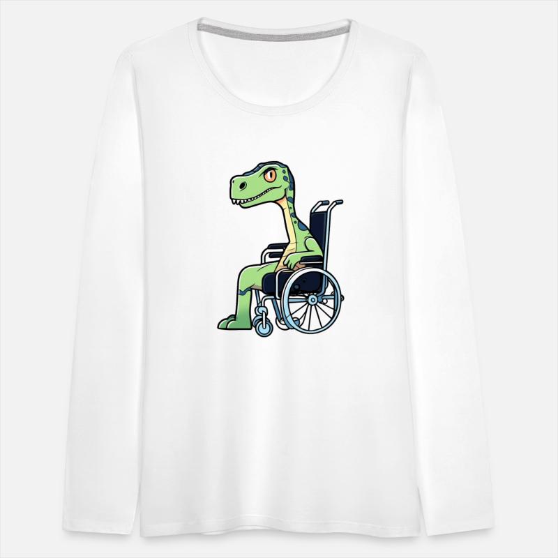 a broken legged dinosaur on wheelchair