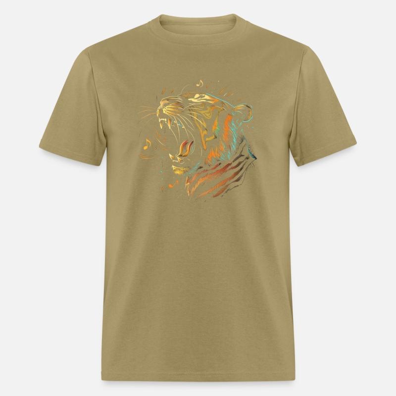 A fierce tiger roaring with musical notes emanatin