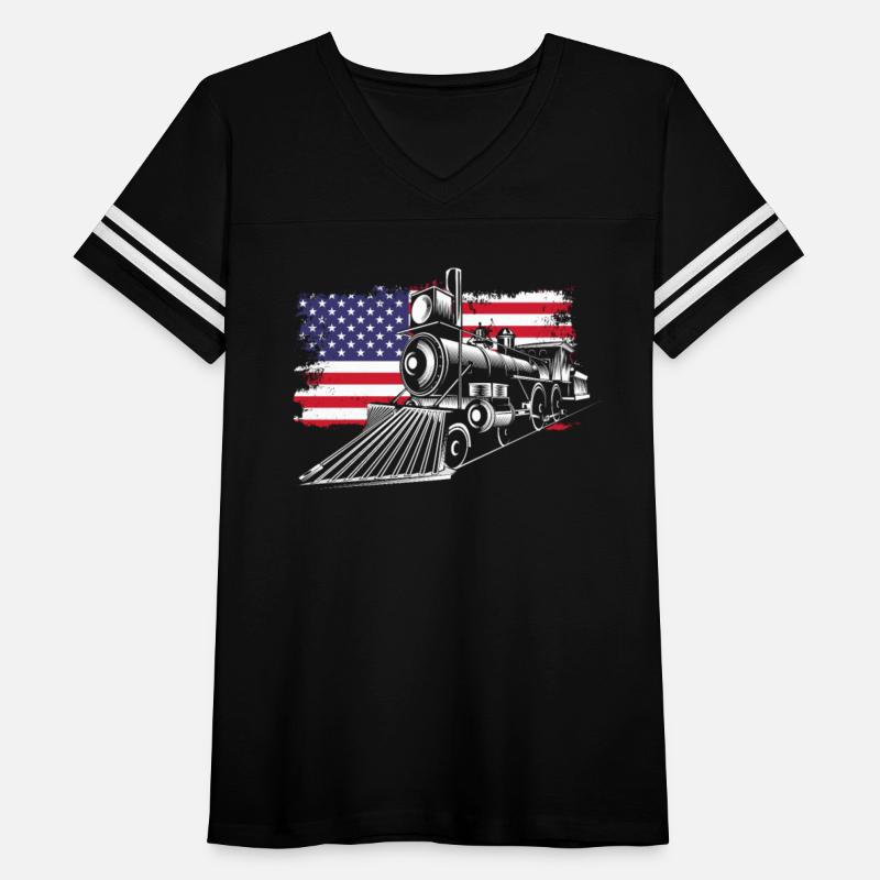 American Steam Locomotive In Front Of Us Flag