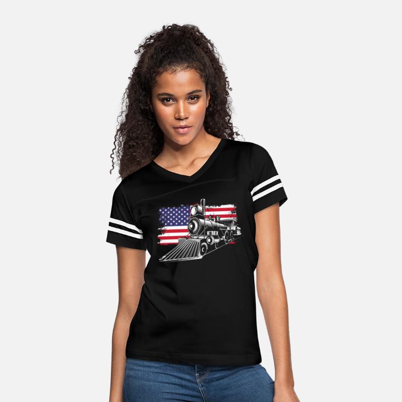 American Steam Locomotive In Front Of Us Flag