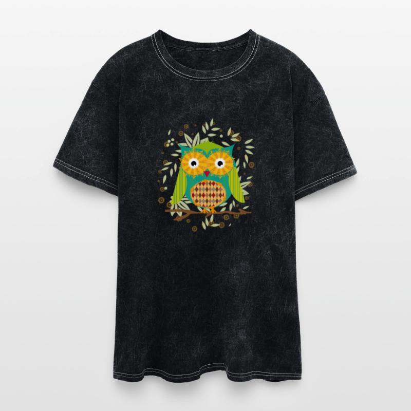 Artfully designed owl with a patchwork pattern