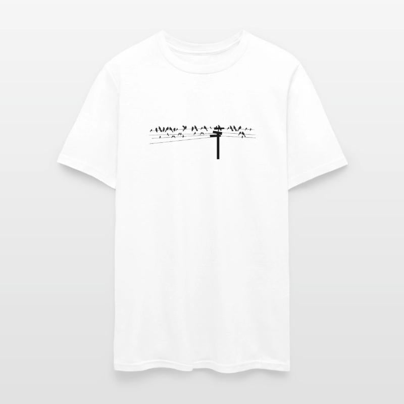 Birds sit together on a power line