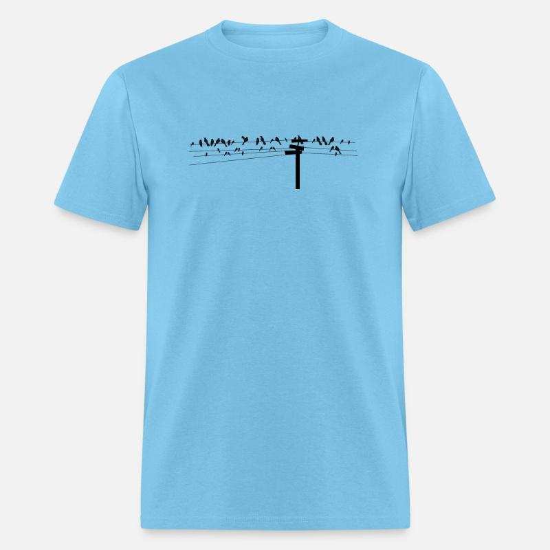 Birds sit together on a power line