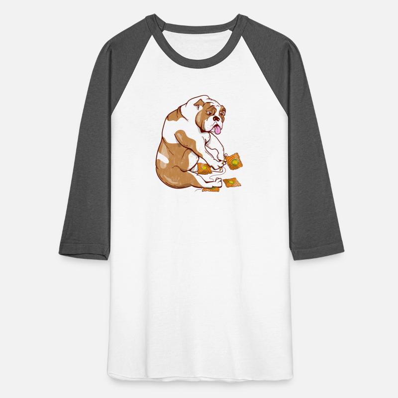 Bulldog making crochet squares