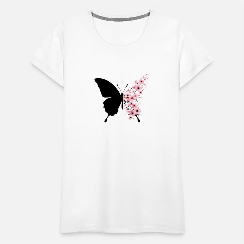 Butterfly Silhouette with Blossoming Flowers