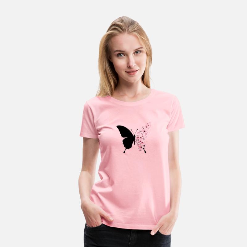 Butterfly Silhouette with Blossoming Flowers