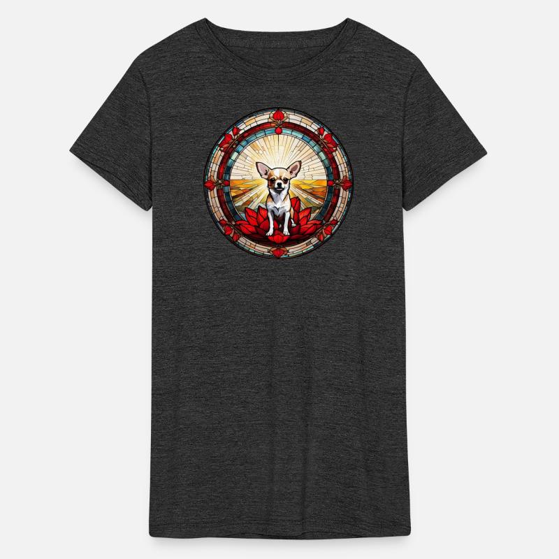 Chihuahua and a red lotus flower (stained glass)