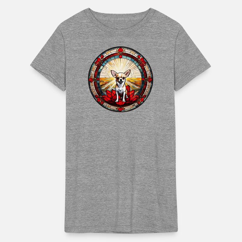 Chihuahua and a red lotus flower (stained glass)