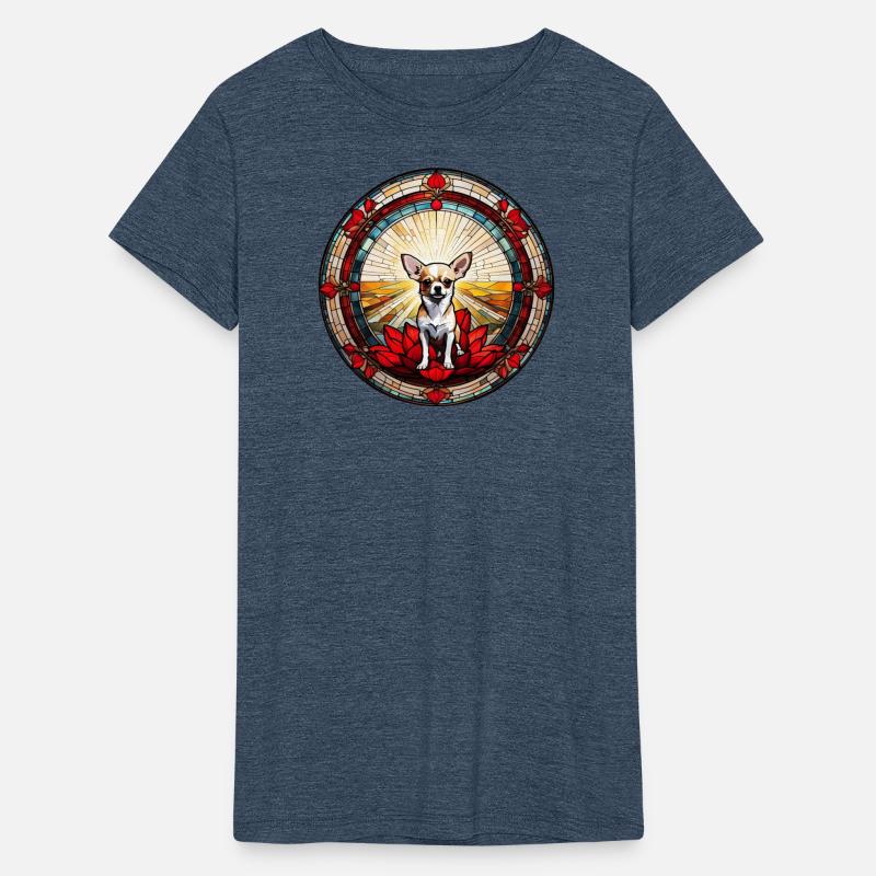 Chihuahua and a red lotus flower (stained glass)