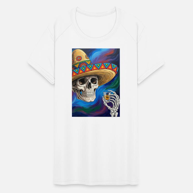 Colorful Skull with Sombrero Drinking Whiskey