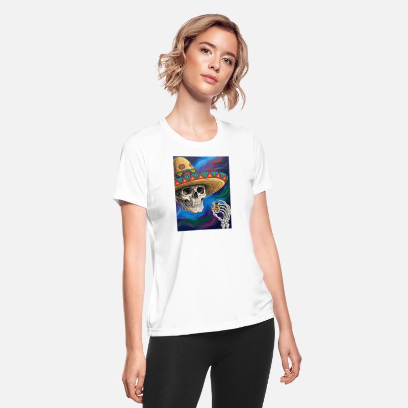 Colorful Skull with Sombrero Drinking Whiskey