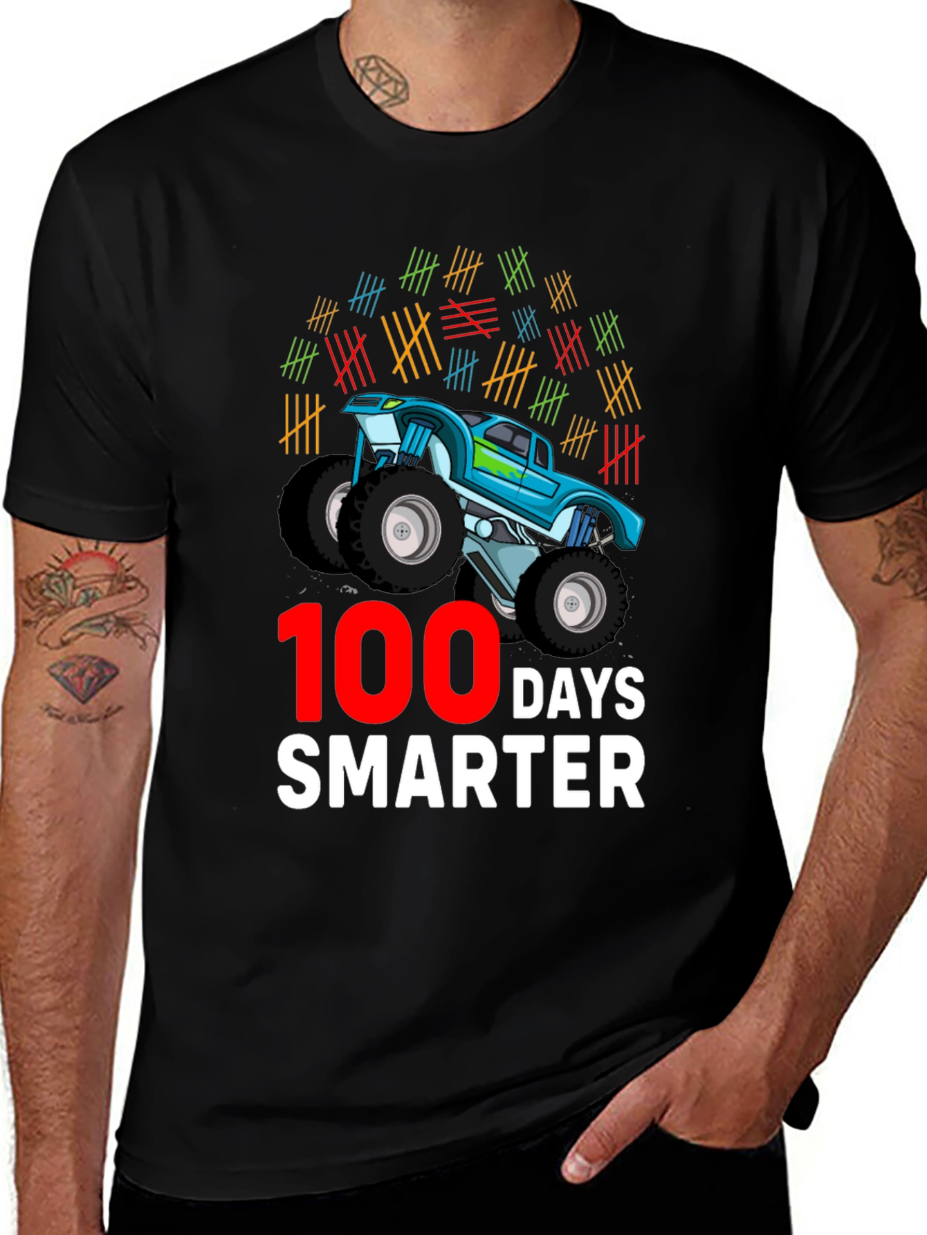 100 Days Smarter Monster Truck Graphic T-Shirt