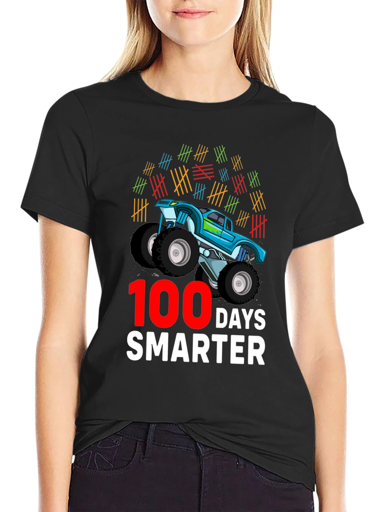 100 Days Smarter Monster Truck Graphic T-Shirt
